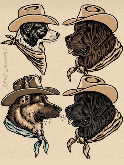 Dog Portrait Tattoo, Western Logo, Cowgirl Tattoos, Cute Tats, Traditional Tattoo Sleeve, Horses And Dogs, Cowboy Art, Pop Art Wallpaper, Dog Tattoo