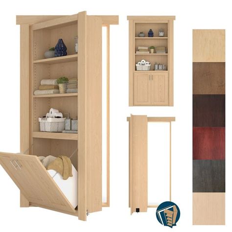 Murphy Door on Instagram: "Add 20 cubic ft of functionality to your Master Bedroom or Laundry Room! Our flush mount Hamper Door easily installs like a regular door. Available in 6 woods, 36 finishes, and the most popular paint grade options to match any décor. Installs like a regular door! https://murphydoor.com/products/hamper-door What's behind your Murphy Door? #murphydoor #hiddendoor #hamperdoor #hampers" Murphy Closet, Hot Water Heater Closet Doors, Wall Mounted Hamper, Flush Mount Murphy Door, Murphy Door Laundry Hamper, Door Laundry Hamper, Murphy Door, Instagram Add, Hidden Door