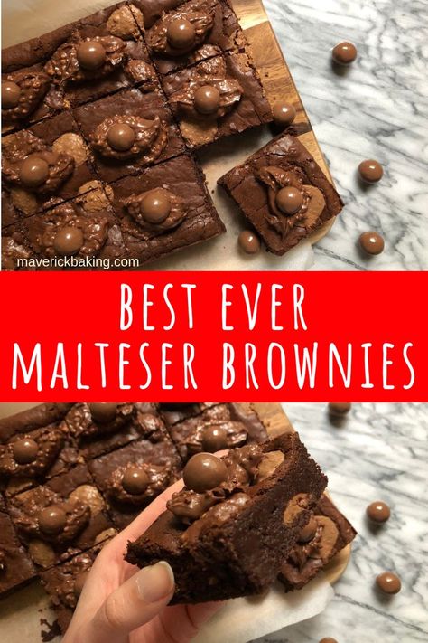 Malteser Dessert, Malt Brownies, Malteser Recipes, Malteser Brownies, Brownies Ideas, Traybake Cake, Blondie Recipes, Malteser Cake, Maltese Recipes