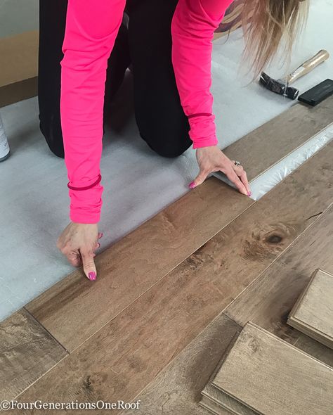 How to Install Engineered Hardwood Flooring Tips + Tricks How To Make Hardwood Floors Look New, Easiest Flooring To Install Yourself, How To Install Hardwood Floors, Installing Engineered Hardwood Floors, Fall Planter Ideas, Diy Hardwood Floors, Click Flooring, Installing Hardwood Floors, Hardwood Floor Colors