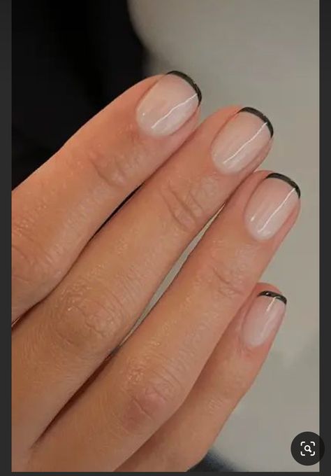 Micro French Manicure Black, Black Mini French Nails, Color Tipped French Manicure, Micro French Manicure Color, Micro Tip Nails, Black French Manicure Short, Fall French Manicure Ideas, Tiny French Tip Nails, Short French Nails Color