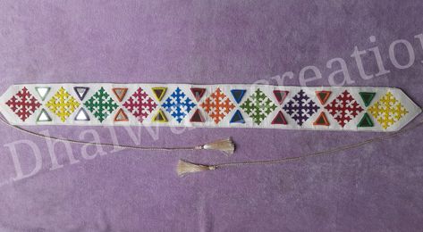 Hand Work Belt Design, Navratri Belt Handmade Mirror, Mirror Belt For Navratri, Mirror Work Belt Design, Navaratri Jewellery, Navratri Belt, Mirror Belt, Handmade Hamper, Crochet Border Patterns