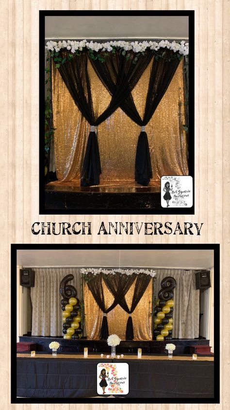 Church Anniversary Church Event Decorations, Church Anniversary Decorations, Gold And Black Backdrop, Balloon Arch Prices, Jesus Cross Wallpaper, Black And Gold Party Decorations, Church Anniversary, Church Altar Decorations, Church Altar