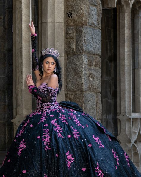 A fierce queen in pink and black, confidence radiating from within. 👸🏻

 Model: @_cindyalonso
Dress: @laquinceanera1
MUA: @nancymakeupteam
Photographer: @skywhitefilms

#quinceanera #quinceaneradotcom #skywhitefilms #vestidosdexv #fotosyvideo Black And Pink Quinceanera Dress, Pink And Black Quinceanera Dresses, Black Confidence, Black Quince Dress, Black Quinceanera, Quinceanera Dresses Black, Black Quinceanera Dresses, Red Quince, Pink Quince