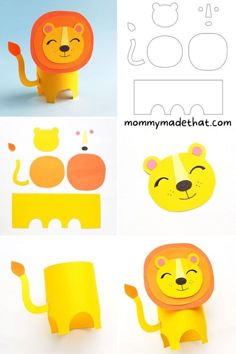 Lion School Project, Paper Craft For Kindergarten, 3d Lion Craft, Easy Printable Crafts, Lion Art Projects For Kids, Lion Template Free Printable, Preschool Lion Craft, Lion Art And Craft, Lion King Activities For Kids