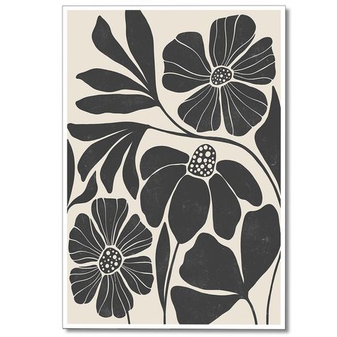 Floral Room Aesthetic, Room Aesthetic Posters, Aesthetic Posters, Flower Canvas Wall Art, Floral Room, Black Wall Art, Botanical Decor, Floral Illustration, Botanical Poster