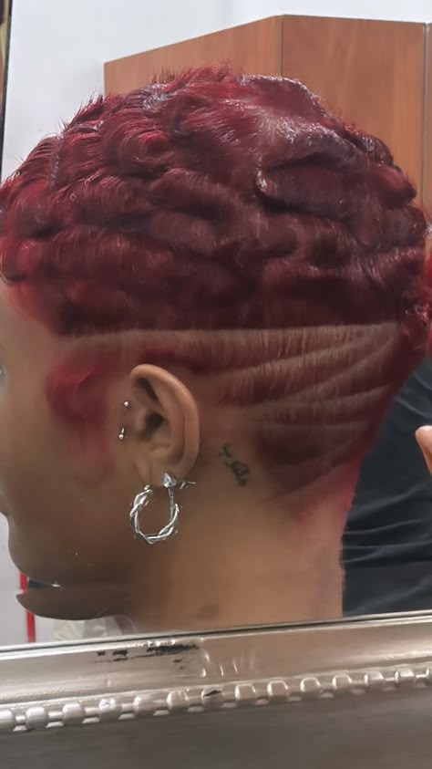 Short Colored Bobs For Black Women, Finger Waves Short Hair Color, Women With Waves Fade, Half Head Shaved Hairstyles, Pixie Cut With Design Black Women, Dej Loaf Hairstyles Short Cuts, Color Pixie Hair Black Women, Short Relaxed Hairstyles Shaved Sides, Colored Short Hair Black Women