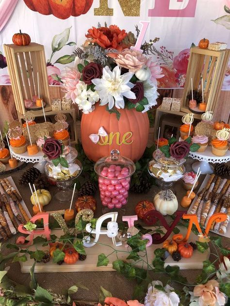 Birthday Pumpkin Patch, Floral 1st Birthday Party, Pumpkin Party Ideas, 1st Birthday Pumpkin, One Birthday Party Ideas, Floral 1st Birthday, 1st Bday Party Ideas, Birthday Pumpkin, Pumpkin 1st Birthdays