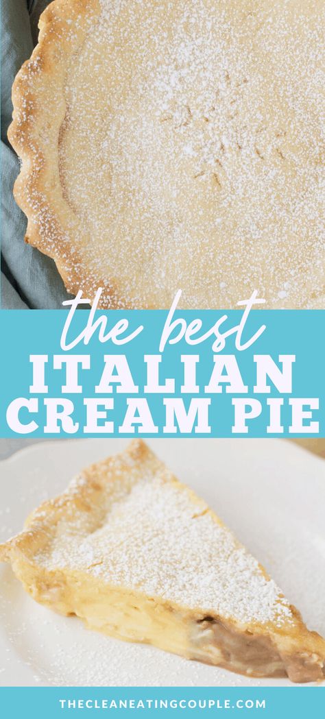 The best authentic Italian Cream Pie recipe! Passed down for generations it uses homemade Italian cream and a sweet crust dough for the perfect dessert! We serve this every Easter and Christmas- but it's a delicious treat any time of year! Italian Cream Pie, Italian Cream, Cream Pie Recipes, Homemade Italian, Italian Desserts, Vegan Cake, Authentic Italian, Gluten Free Cookies, Healthy Dessert Recipes