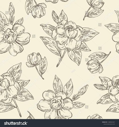 Gardenia Drawing, Gardenia Flowers, Tiffany Glass, Love My Family, Vector Hand, Surface Pattern Design, Surface Pattern, Seamless Pattern, Seamless Patterns