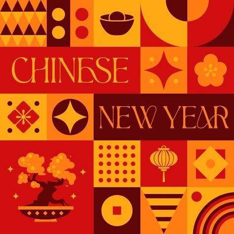 Chinese lunar new year seamless pattern ... | Premium Vector #Freepik #vector Chinese New Year Design Illustration, Chinese Design Pattern, Chinese New Year Graphic Design, Lunar New Year Poster, Chinese New Year Pattern, New Year Packaging, Chinese New Year Illustration, Chinese Style Illustration, Asian New Year