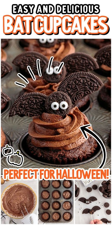 Bat Cupcakes Cupcake Icing Recipe, Halloween Dessert Recipes Easy, Pasteles Halloween, Homemade Chocolate Frosting, Bat Cupcakes, Dessert Halloween, Halloween Food Desserts, Store Bought Cake, Homemade Frosting