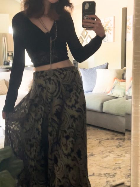 goth whimsigoth whimsy goth outfit inspiration inspo maximalist layered alternative maxi skirt Whimsy Goth Skirt, Alternative Maxi Skirt Outfit, Whimsy Goth Summer Outfit, Whimsigoth Outfits With Pants, Goth Maxi Skirt Outfit, Maximalist Skirt, Whismgoth Outfits, Goth Skirt Outfit, Goth Outfit Inspiration