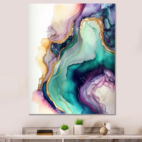 Mercer41 Green Purple Abstract Geode - Abstract Marble Wall Decor | Wayfair Geode Canvas, Marble Wall Decor, Blue Wall Clocks, 3d Metal Wall Art, Acrylic Wall Decor, Metal Wall Sculpture, Purple Abstract, Marble Wall, Gold Picture Frames