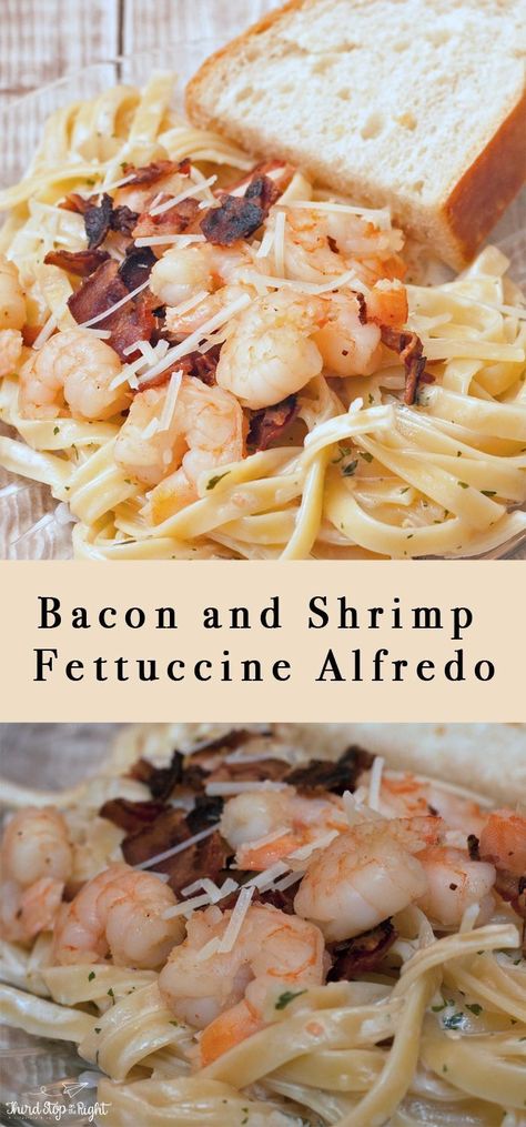 Need some inspiration for date night or just a delicious dinner in? This Bacon Shrimp Fettuccine Alfredo with garlic is a great choice! #GiantEagleDelivers #ad Bacon Shrimp, Bacon Alfredo, Shrimp Alfredo Recipe, Shrimp Fettuccine Alfredo, Shrimp Fettuccine, One Pot Cooking, Fettuccine Alfredo Recipes, Slow Cooker Pasta, Cook More