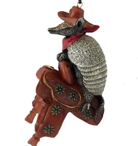 Western Cowboy Christmas ornament -Armadillo with cowboy hat and bandana sitting on saddle Armadillo Cowboy, Pink Fairy Armadillo, Hat And Bandana, Armadillo Art, Christmas Country, Small Pigs, Cowboy Christmas, Western Christmas, Christmas Store