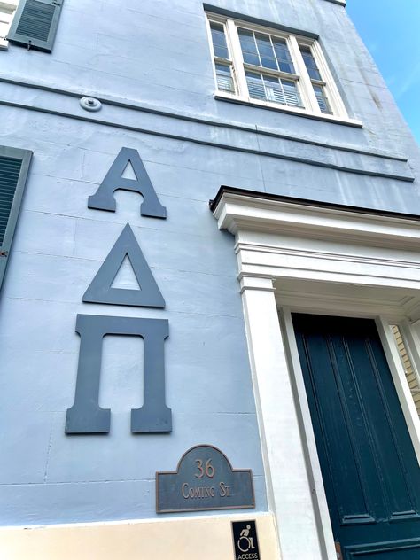 adpi alpha delta pi college of charleston cofc sorority house aesthetic Alpha Delta Pi Aesthetic, Sorority House Aesthetic, College Of Charleston Aesthetic, Adpi Aesthetic, Adpi Merch, Sorority Aesthetic, College Football Outfits, Frat House, College Vision Board