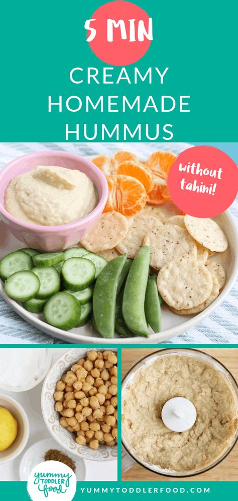 Homemade Hummus Without Tahini, Hummus Without Tahini, Easy Dinners For Kids, Toddler Lunch Ideas, Picky Toddler Meals, Hummus Recipe Homemade, Creamy Hummus, Toddler Food Ideas, Toddler Lunch