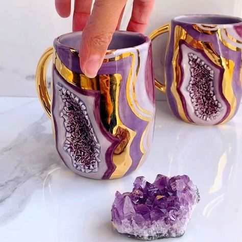 Naomi Singer Ceramics on Instagram: “Should I try one with larger rocks inside?? I made one a while ago like that, and looking at this amethyst, I’m thinking I should do…” Geode Ceramics, Agate Geode, Inside Me, My Last, Diy Painting, Apartment Decor, Crystal Healing, You Think, Thinking Of You