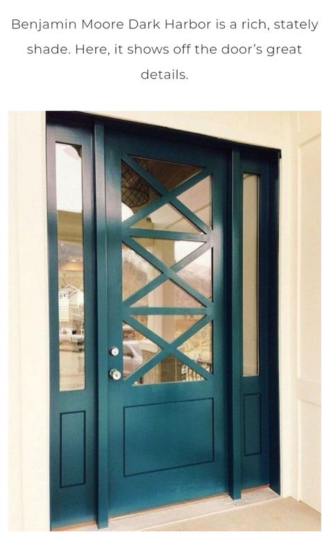 Benjamin Moore  Dark Harbor CSP-720 Benjamin Moore Dark Harbor, درابزين السلم, Teal Front Doors, Teal Door, Exterior Door Colors, Casa Hobbit, Dark Harbor, Front Door Paint Colors, Door Paint Colors