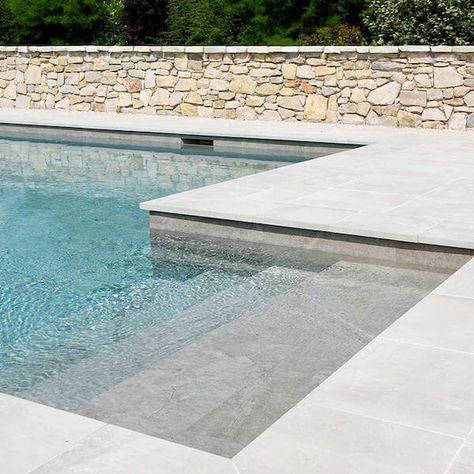 Pool Concrete, Waterline Pool Tile, Pool Tile Designs, Pool Paving, Travertine Pool Coping, Pool Pavers, Rectangle Pool, Florida Pool, Travertine Pool