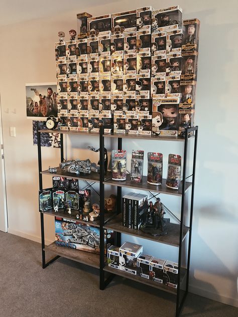 Pop Vinyl display, the walking dead, star wars, millennium falcon, Lego Twd Room Decor, Twd Room, Pop Vinyl Display, Batman Cave, Christian Serrato, Millennium Falcon Lego, Horror Room, Funko Pop Display, Vinyl Display