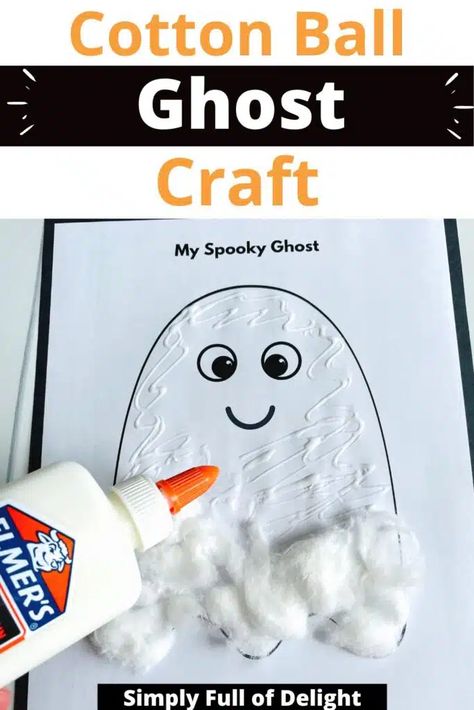 Looking for Halloween Crafts for kids? This Cotton Ball Ghost craft for kids is so much fun! Toddlers and preschoolers will enjoy gluing cotton balls to the simple ghost template to create a fluffy ghost craft. Grab the free printable cotton ball ghost craft template today! Ghost Crafts Preschool, Cotton Ball Ghost, Halloween Crafts Snacks, Ghost Craft For Kids, Preschool Halloween Party, Cotton Ball Crafts, Simple Ghost, Ghost Template, Ghost Craft