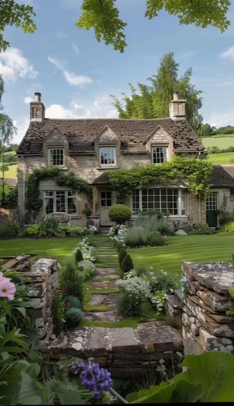 Huge Cottage House, English Stately Home, Stone Cottage Floor Plans, Brick Stone House, French Countryside House, English House Exterior, English Cottage House, French Cottagecore, Stone Cottage Homes