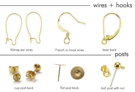 Earrings Hooks Types, Earring Hooks Types, Jewelry Terminology, Jewelry Findings Guide, Jewellery Moodboard, Basic Earrings, Jewellery Designing, Jewelry Knowledge, Random Crafts