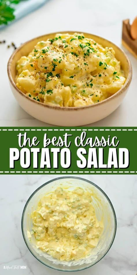 Simple is best when it comes to recipes like this Old-Fashioned Potato Salad! Made with mayonnaise, eggs, and potatoes, this classic potato salad is just like Grandma’s! It is a must-make for potlucks, picnics and BBQs. Best Potato Salad Recipe With Egg, Homemade Potato Salad With Eggs, Easy Potato Salad Simple, Potato Salad Dressing Recipe, Grandmas Potato Salad, Potato Salad No Egg, Old Fashion Potato Salad, Basic Potato Salad, Egg And Potato Salad