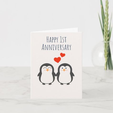 Happy 1st Anniversary Penguin Couple Card Cute Penguin Couple, Happy 30th Anniversary, Penguin Couple, Happy 3rd Anniversary, Cute Anniversary Gifts, Happy 4th Anniversary, 4 Year Anniversary, 4th Wedding Anniversary, Anniversary Cards Handmade