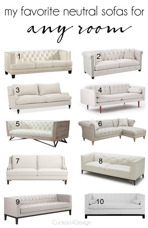 My favorite neutral ivory sofas to start a room with. They are so versatile and a great starting point for any room. Best Chesterfield Sofas, Ivory Sofa Living Room, Neutral Sofas, Ivory Sofa, Green Sofa Living, Neutral Sofa, Chairs For Living Room, Black And White Living Room, Chic Sofa