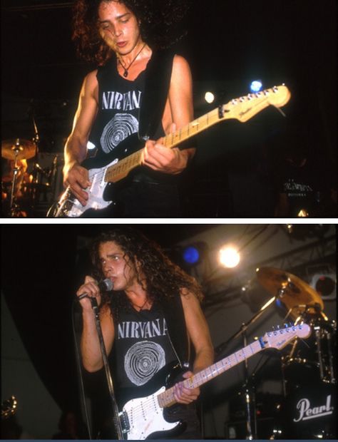 Chris Cornell 90s Aesthetic, Chris Cornell Soundgarden, Chris Cornell Gif, Nirvana Shirt, Feeling Minnesota, There Goes My Hero, Chris Cornell On Stage, Chris Cornell Playing Guitar, Pretty Blue Eyes