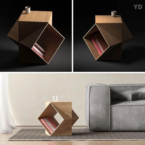 Creative Products Ideas, Book Stand Design, Creative Product Design, Geometric Furniture Design, Origami Furniture, Cubes Architecture, Cube Furniture, Geometric Furniture, 3d Geometric Shapes