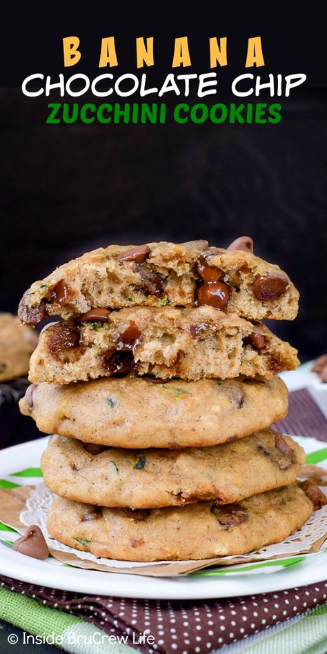 Zucchini Banana Cookies, Zucchini And Banana Recipes, Vegetable Cookies, Zucchini Cookie Recipes, Zucchini Oatmeal Cookies, Chocolate Zucchini Loaf, Zucchini Chocolate Chip Cookies, Zucchini Desserts, Zucchini Cakes