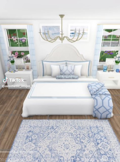 Beach Rooms Bloxburg, Bloxburg Bedroom Ideas Aesthetic Blue, Bloxburg Room Ideas Preppy Bedroom, Beach Themed Bedroom Bloxburg, Coastal Paintings Bloxburg, Realistic Twin Bedroom Bloxburg, Bloxburg Room Coastal, Blue Beach House Bloxburg, 1 Story Coastal House