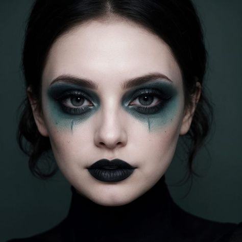 Drippy Eye Makeup, Purple Black Witch Makeup, Creative Witch Makeup, Elegant Witch Makeup, Witch Queen Makeup, Red And Black Witch Makeup, Green Witch Eye Makeup, Dark Fae Makeup Ideas, Dark Witch Costume Makeup