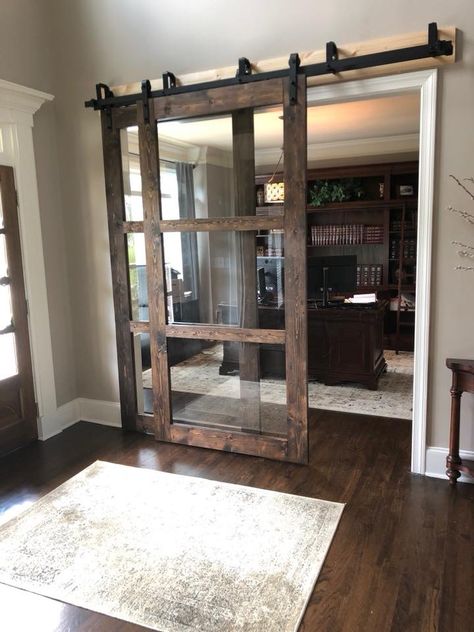 Barn Door For Sliding Glass Door, Interior Glass Sliding Doors Ideas, Sliding Doors To Sunroom, Add Doors To Open Room, Sliding Dining Room Doors, Repurpose Sliding Glass Doors, Interior Bypass Sliding Doors, Replace Sliding Glass Door Ideas, Sliding Glass Office Doors