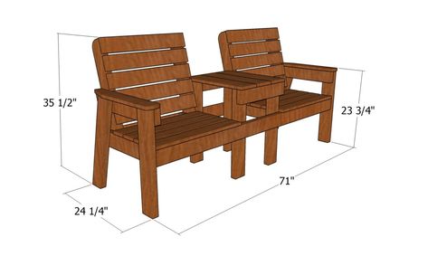 Large Double Chair Bench – Free DIY Plans Free Bench Plans, Free Bench Plans Easy Diy, Patio Furniture Plans, Outdoor Bench Diy, Double Chair Bench With Table Plans, Wooden Bench Plans, Aderondex Chairs Plans, Outdoor Chairs Diy, Grandpa Adirondack Chair Plans Free