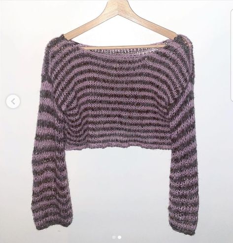 Crochet Wool, Crochet Shirt, Long Sleeve Knit Tops, Mohair Sweater, Handmade Knitting, Striped Long Sleeve, Aesthetic Outfits, Diy Clothes, Knit Top