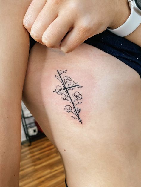 Dainty Poppy Flower Tattoo, Cross With Poppy Flower Tattoo, Two Poppy Flower Tattoo, Small Cross And Flower Tattoo, Womens Poppy Tattoo, Cross Tattoos With Flowers, Fine Line Poppy Tattoo, Poppy Flower Tattoos, Cross Flower Tattoo