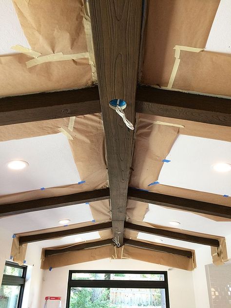 DIY Faux Wood Beams | withHEART | Bloglovin’ Diy Faux Wood Beams, Sunroom Ceiling, Faux Ceiling Beams, Faux Wood Ceiling, Utah House, Washington House, Beam Ceiling, Brooklyn House, Faux Wood Beams