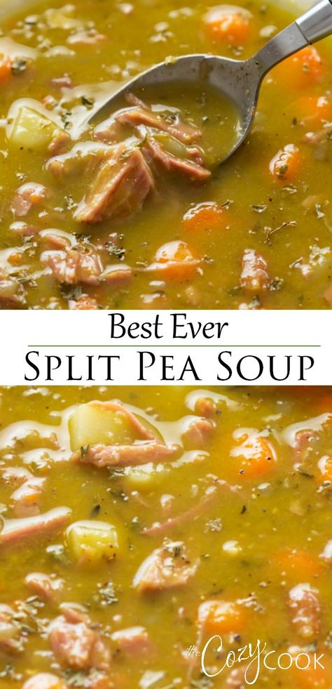 Easy Split Pea Soup, The Cozy Cook, Pea Soup Recipe, Cozy Cook, Split Pea Soup Recipe, Pea And Ham Soup, Soup Appetizers, Homemade Soup Recipe, Ham Bone