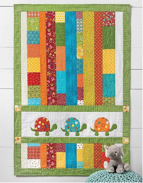 Cute Turtles and Bright Colors Make a Fun Kids' Quilt - Quilting Digest Quilts For Kids, Kid Quilts Patterns, Animal Baby Quilt, Fun Quilts, Quilting Digest, Baby Applique, Quilt In A Day, Baby Boy Quilts, Baby Quilt Patterns