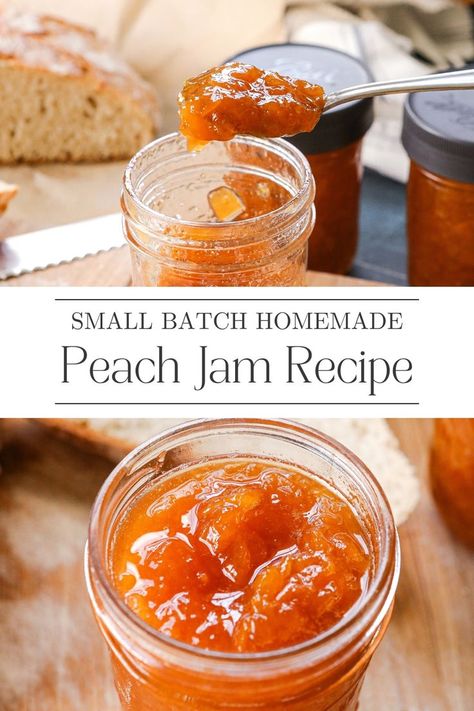 This Homemade Peach Jam recipe is easy to make and has just 4 ingredients. It uses fresh, chopped peaches and it is a peach jam recipe without pectin! My whole family loves this and it is delicious with butter on toast or with a little burrata. Visit Sugar Maple Farmhouse for this Peach Jam recipe. Easy Peach Jam Recipe Canning, Peach Jam Recipe Without Pectin, Fresh Ingredient Recipes, Homemade Peach Jam, Butter On Toast, Homemade Marmalade, Pectin Recipes, Fresh Peach Recipes, Easy Strawberry Jam