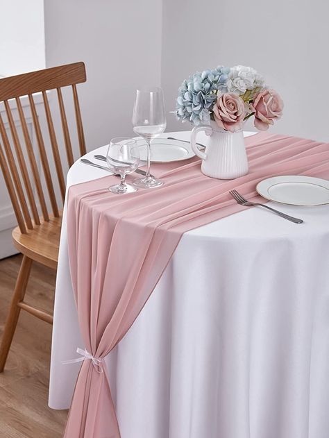 Pink  Collar  Polyester   Embellished  All Seasons Kitchen & Table Linens Pink Table Cloth Decor, Pink Table Decor, Table Runner Round Table, Pink Table Decorations, Pink Table Runner, Pink Tablescape, Table Rose, Birthday Dinner Party, Table Runners Wedding