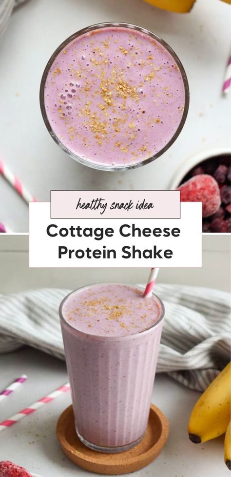 Enjoy a berry banana smoothie that's healthy and easy to make. This protein shake recipe with cottage cheese is blended with mixed frozen berries and bananas for a creamy treat. It’s an easy to make protein shake that’s both delicious and nutritious. High Protein Shake Recipes, Frozen Banana Smoothie, Recipe With Cottage Cheese, Berry Banana Smoothie, Cottage Cheese Protein, Cottage Cheese Smoothie, Cottage Cheese Recipes Healthy, Banana Protein Shake, Protein Shake Recipe