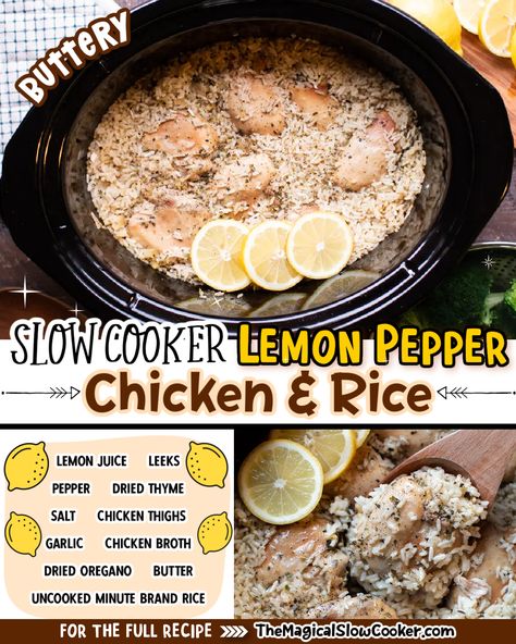 Slow Cooker Lemon Pepper Chicken with Rice Crockpot Lemon Pepper Chicken, Lemon Pepper Chicken And Rice, Lemon Pepper Chicken Crockpot, Slow Cooker Lemon Chicken, Crockpot Pork Chops, Crockpot Pulled Pork, Crock Pot Tacos, Lemon Pepper Chicken, Crockpot Pork