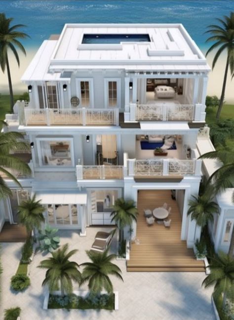 Top 100 Bloxburg Builds From The Best Creators Bloxburg House Ideas Aesthetic Exterior Modern, Bloxburg Coastal House Bedroom, Large Bloxburg House, Modern Beach House Bloxburg, Bloxburg Mansion Interior, Bloxburg Resort, Beach Houses Exterior, Beach Side House, Summer Bloxburg House