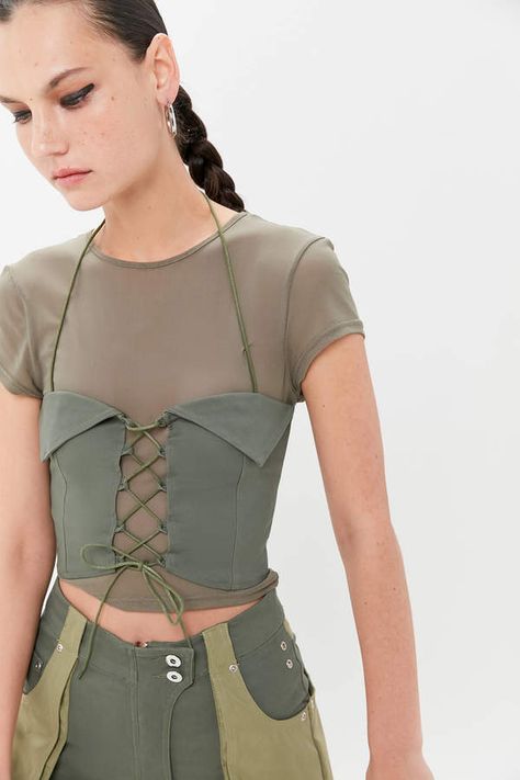 T Shirt Corset, Lace Top Outfit, Olive Green Outfit, I Am Gia, Green Outfit, Looks Style, Corset Top, Women's Tops, Fashion Inspo Outfits